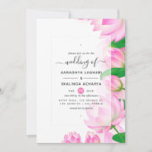 Invitation Aquarelle rose Lotus Flower Mariage indien (Devant)