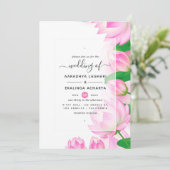 Invitation Aquarelle rose Lotus Flower Mariage indien (Debout devant)