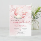 Invitation Aquarelle rose lune et dos fille baby shower (Debout devant)