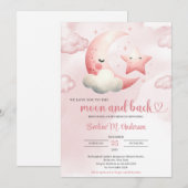 Invitation Aquarelle rose lune et dos fille baby shower (Devant / Derrière)
