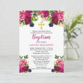 Invitation Aquarelle rose magenta Baptême floral (Debout devant)