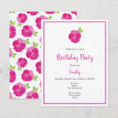 Invitation Aquarelle rose magenta Pansy & Motif (Devant / Derrière)