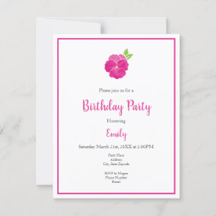 Invitation Aquarelle rose magenta Pansy & Motif