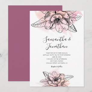 Invitation Aquarelle rose Magnolia Mariage