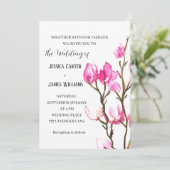 Invitation Aquarelle rose Magnolia Mariage rustique (Debout devant)