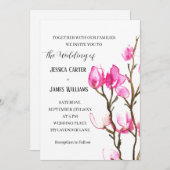 Invitation Aquarelle rose Magnolia Mariage rustique (Devant / Derrière)