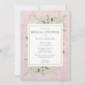 Invitation Aquarelle rose Marbre Fête des mariées de verdure (Devant)