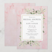 Invitation Aquarelle rose Marbre Fête des mariées de verdure (Devant / Derrière)