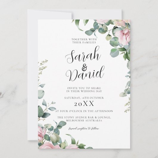 Invitation Aquarelle rose Mariage (Devant)