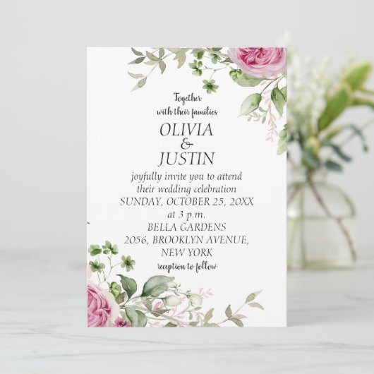 Invitation Aquarelle rose Mariage de cadre Floral (Debout devant)