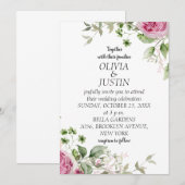 Invitation Aquarelle rose Mariage de cadre Floral (Devant / Derrière)