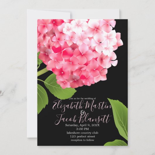 Invitation Aquarelle rose Mariage Hydrangea (Devant)