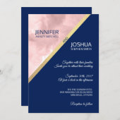 Invitation Aquarelle rose marine bleu & or Mariage à huile (Devant / Derrière)