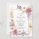 Invitation Aquarelle rose mauve or Floral 70e anniversaire (Devant)