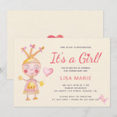 Invitation Aquarelle rose mignon robot c'est un baby shower f (Devant / Derrière)