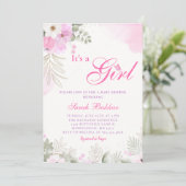 Invitation Aquarelle rose mignonne Baby Girl Douche Invitatio (Debout devant)