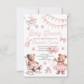 Invitation Aquarelle rose mignonne Baby Girl Douche Invitatio (Devant)