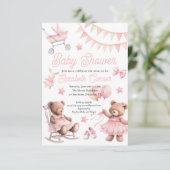Invitation Aquarelle rose mignonne Baby Girl Douche Invitatio (Debout devant)