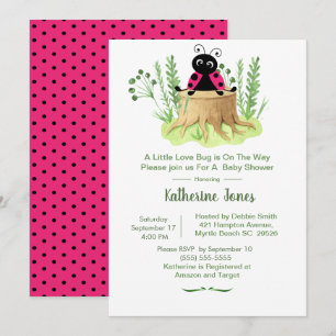 Invitation Aquarelle rose mignonne Baby shower fille Ladybug