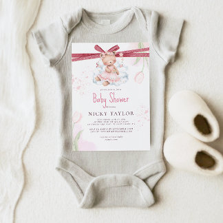 Invitation Aquarelle rose mignonne Baby shower Ours Teddy