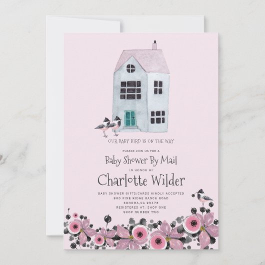 Invitation Aquarelle rose mignonne Bébé fille Douche par cour (Devant)