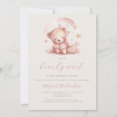 Invitation Aquarelle rose mignonne Ours Baby shower fille (Devant)