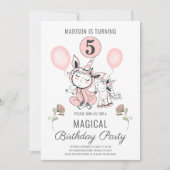 Invitation Aquarelle rose mignonne Unicorn fille 5e anniversa (Devant)