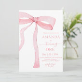 Invitation Aquarelle rose minimaliste Ruban Anniversaire (Debout devant)