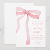 Invitation Aquarelle rose minimaliste Ruban Anniversaire (Devant / Derrière)