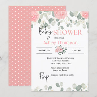 Invitation Aquarelle rose moderne Baby shower Floral Girls