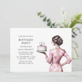 Invitation Aquarelle rose moderne fête d'anniversaire Adulte (Debout devant)