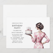 Invitation Aquarelle rose moderne fête d'anniversaire Adulte (Devant / Derrière)