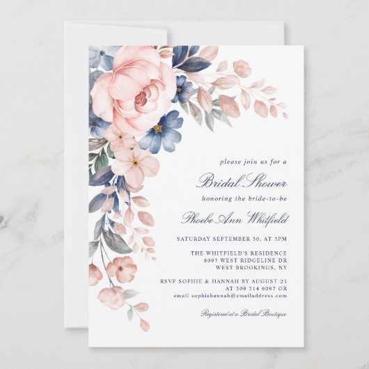 Invitation Aquarelle rose moderne Fête des mariées de script (Devant)