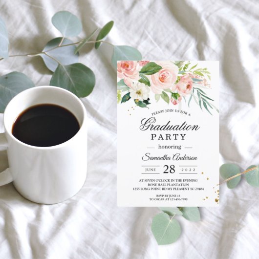 Invitation Aquarelle rose moderne Floral Party I