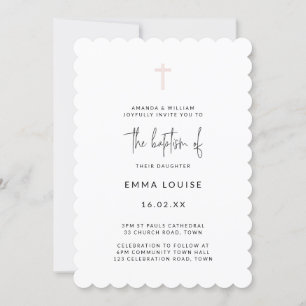 Invitation Aquarelle rose moderne minimaliste Baptême 