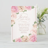 Invitation Aquarelle Rose moderne or Fête des mariées florale (Debout devant)