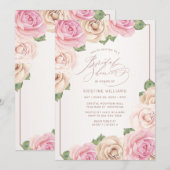 Invitation Aquarelle Rose moderne or Fête des mariées florale (Devant / Derrière)