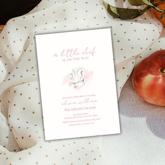 Invitation Aquarelle rose Moderne Petit Chef Baby shower