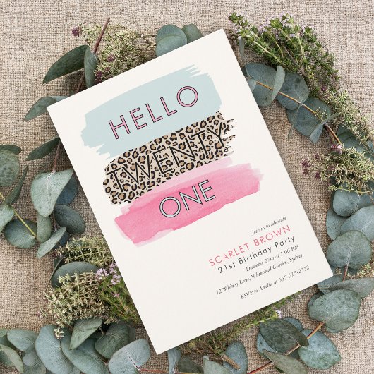 Invitation Aquarelle rose moderne rayée 21e anniversaire