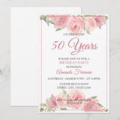 Invitation Aquarelle rose moderne Rose Mère Anniversaire (Devant / Derrière)