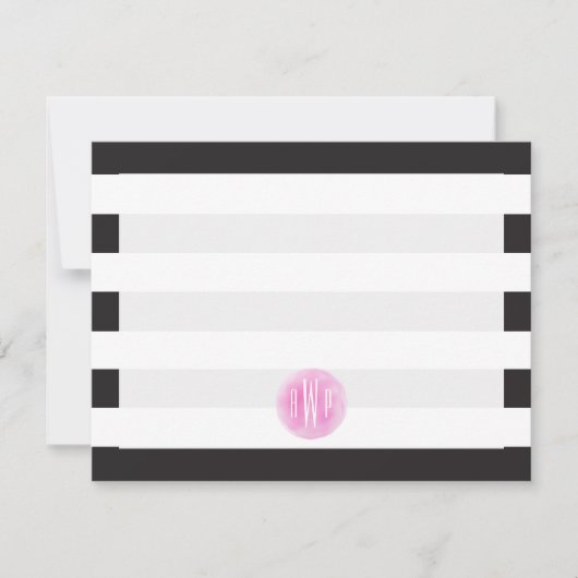 Invitation Aquarelle rose monogramme noir + blanc (Devant)