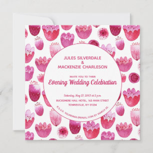 Invitation Aquarelle rose Motif Floral Soirée Réception