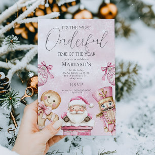 Invitation aquarelle rose Noël Père Noël 1er anniversaire