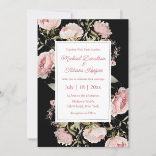 Invitation aquarelle rose noir fleurs florales mariage