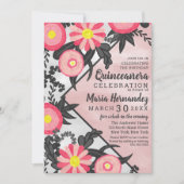 Invitation Aquarelle rose noire acrylique Florale Quinceañera (Devant)