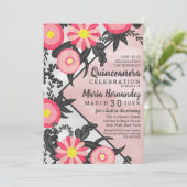 Invitation Aquarelle rose noire acrylique Florale Quinceañera (Debout devant)