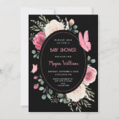 Invitation Aquarelle rose noire baby shower Rose Floral (Devant)