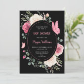 Invitation Aquarelle rose noire baby shower Rose Floral (Debout devant)