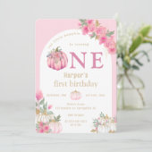 Invitation Aquarelle rose Notre Petit Citrouille Floral Anniv (Debout devant)
