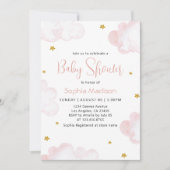 Invitation Aquarelle rose Nuages bébé fille Douche (Devant)